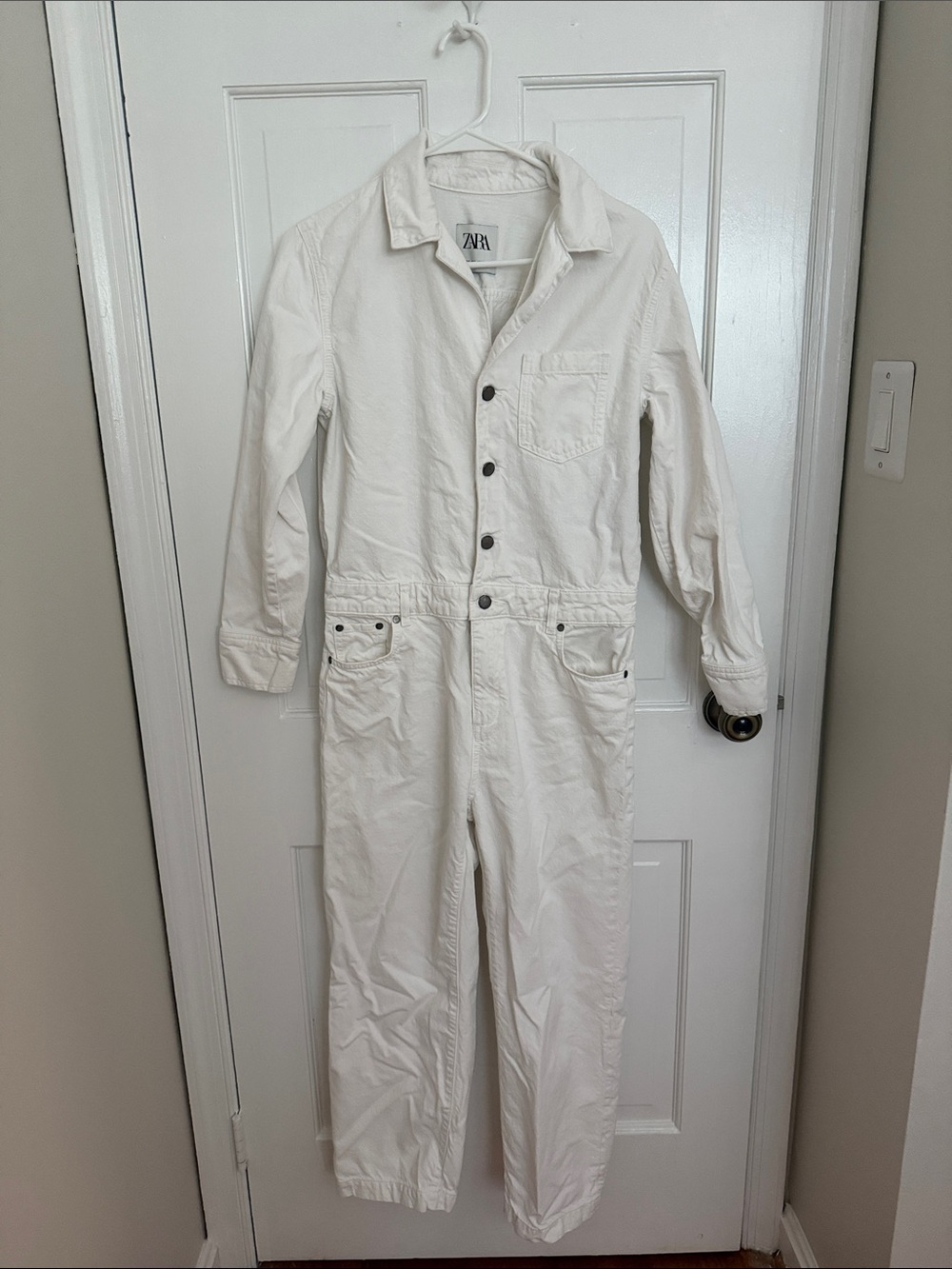 Zara Off-White Cotton Utility Jumpsuit